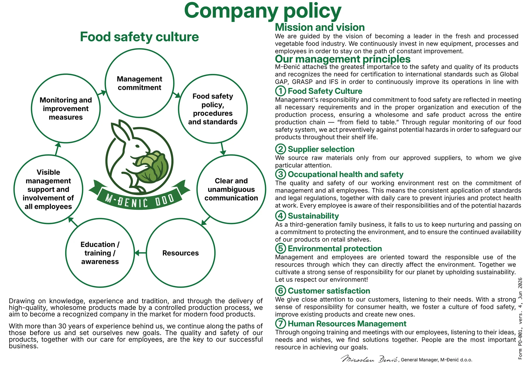 M-Đenić Company Policy